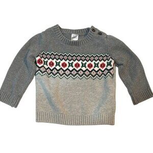 Baby Gap Gray Sweater with Festive Pattern, Size 12 Months